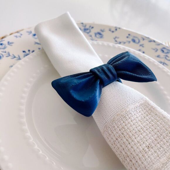 Stylish Bow Napkin Rings – Navy Blue - Handmade - Wedding Party Event Planner - Picture 6 of 13